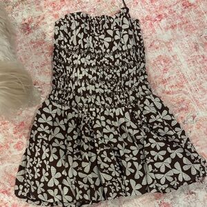 Free People Brown and White Strapless Dress